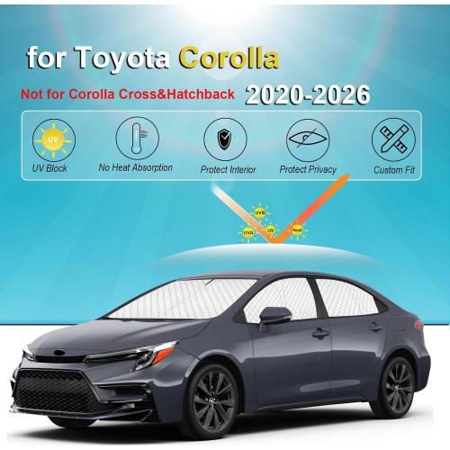 KMF 6pcs Thicken Sun Shades for Toyota Corolla 2020-2025 2026 Accessories (Not Corolla Cross), Full Car Window Covers for Windshield Side Rear, UV Block and Privacy Blackout for Camping
