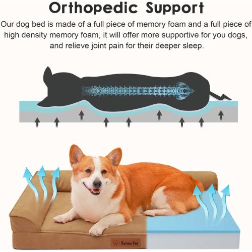 Orthopedic Dog Beds Large Sized Dog, Memory Foam Pet Bed for Medium and Large Dogs, Removable and Washable Microsuede Cover, TPU Waterproof Liner, Nonskid Bottom, Khaki