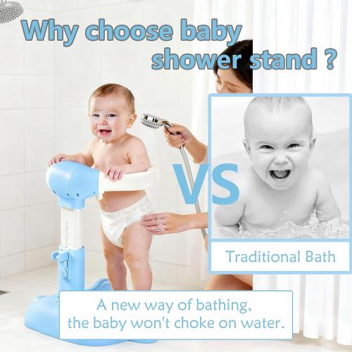 ‼️could have missing items ‼️Foldable Baby Shower Stand, Toddler Shower Stand with Anti-Slip Base & Anti-Pinch Silicone, Baby Shower Standing Support 6-36 Months,Baby Stand Up Shower |Soporte para Bañera de Bebé (Blue Whale)