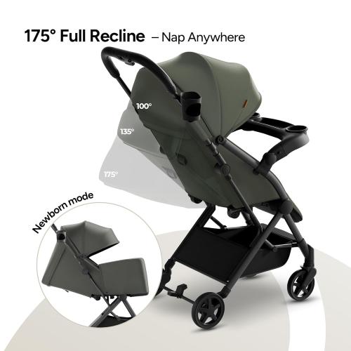 Mompush Lithe V2 Lightweight Travel Stroller, Compact Foldable Baby Stroller with Travel Bag, One-Hand Fold Stroller, Snack Tray, Mechanical Recline Seat, Airplane-Ready, UPF 50  Canopy & Rain Cover