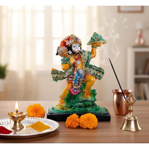 Size 8.5x6.5 eSplanade Resin Hanuman Anjaneya Pavan Putra Idol Murti Moorti Statue (8.5 x 6.5 Inches)