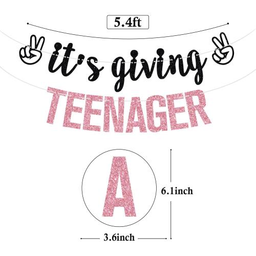 It's Giving Teenager Banner, Bruh I'm 13, Official Teenager, Hello Thirteen, Happy 13th Birthday Party Decorations Supplies for Girls