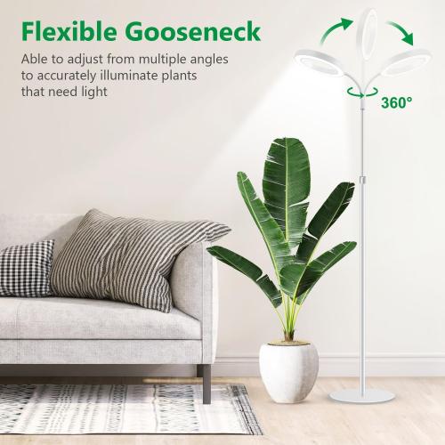 Aumtrly Floor Grow Light Full Spectrum with 68 Stand for Tall Indoor Plant | 80 LED Growing Lamp for Large Plants with 6/12/16H Timer, 5 Dimming, White Halo Design, Adjustable Height, Flexible Gooseneck