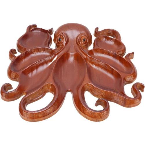 Wooden Food Serving Platter Food Serving Tray Food Serving Board for Charcuterie Cheese Fruit Nuts with Divided Sections Reusable Pine Wood (Octopus B)