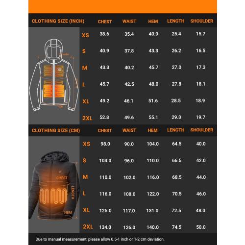 Vestego Heated Jackets for Women, Heated Jacket with 12V 20000mAh Battery Pack, 6 Heating Zones, Black Xl