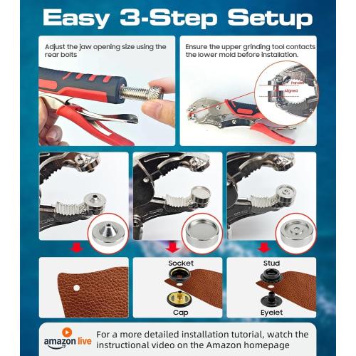 Heavy Duty Snap Fastener Tool, Snap Kit with 140 Pcs, Punching Capable, Magnetic Mold, Beginner-Friendly Snap Installation Tool, Boat Covers, Leather & Fabric Repair Installation