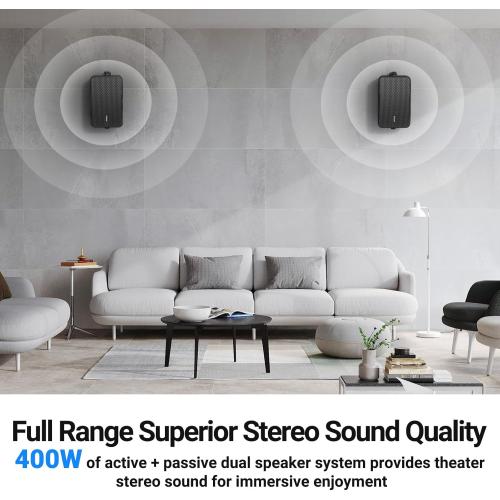 Inwa Outdoor Bluetooth Speakers, 400W Active Passive Wall Mount Speaker, Waterproof Wireless Indoor/Outdoor Stereo Sound Set W/Aux in, Sound System for Patio/Porch/Gazebo/Garage(Pair, Ivory Black)
