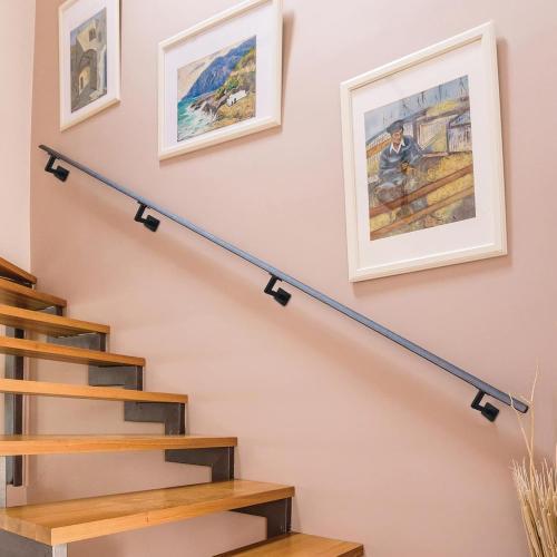 Black Pack of 6 RealPlus Handrail Brackets for Indoor Stairs Heavy Duty Steel Square Hand Rail Brackets for Staircase Stair Banister Railing, Black (Pack of 6)