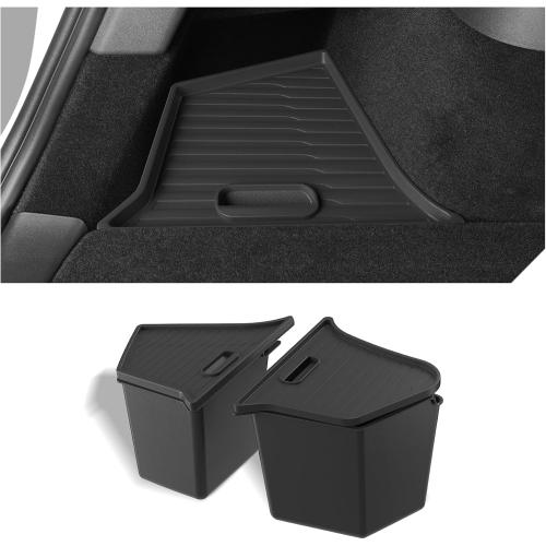 2PCS Trunk Storage Box for Tesla Model Y 2021-2024 5 Seat (Not Fit 2025  Juniper) TPE Trunk Organizer Bins With Lids Trash Cans Accessories Interior Black