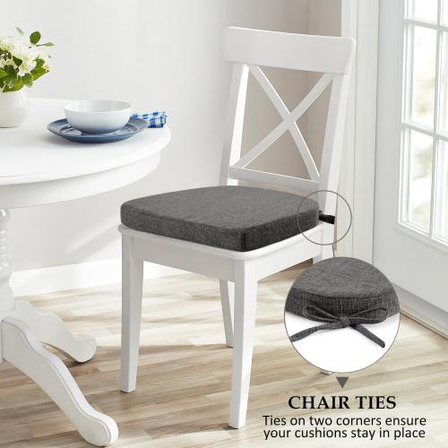 Wellsin Chair Cushions for Dining Chairs 6 Pack - Kitchen Chair Cushions with Ties and Non-Slip Backing - Dining Chair Pads 16X16X2, Dark Gray