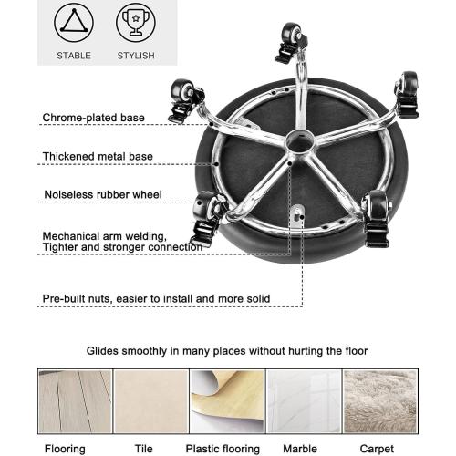 Rolling Stool with Backrest VAPAA TAIDE 450 Lbs High Weight Capacity PU Leather Roller Seat and Heavy-Duty Crystal Universal Wheels for Men Women Boy Girl Furniture Gift, Home Office Black