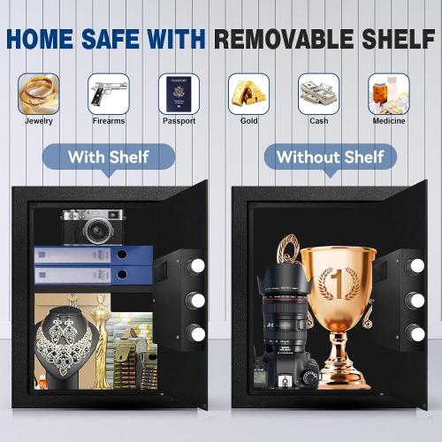 3.2 Cu Ft Large Home Safe Box with Type-C Port | Steel Security Box with Digital Electronic Keypad, Removable Shelf, Safety Lock Box for Office Documents Money Jewelry Gun