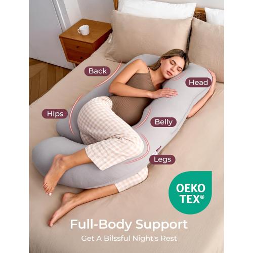 Momcozy Pregnancy Pillows for Sleeping, U Shaped Full Body Pillow for Pregnancy Women with Removable Jersey Cotton Cover, 57 Inch Maternity Pillow, Grey