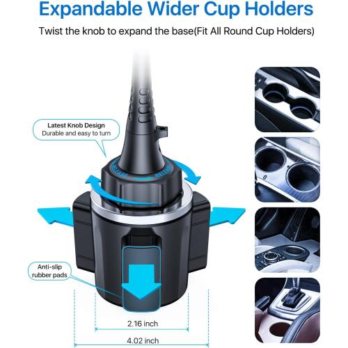 andobil Upgraded 15 Cup Holder Phone Holder, 【Solidest & Adjustable】 Military-Grade Long Gooseneck Cup Phone Holders for Your Car Truck, Car Phone Holder for iPhone 17 Pro Max 16 15 14/Samsung/Pixel