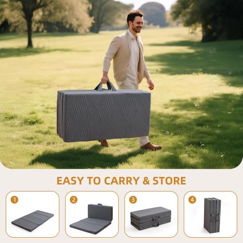 Foldable Memory Foam Mattress - 3 Inch Cot Waterproof Collapsible Mattress with Washable Cover, Portable Guest Bed Pad, Sleeping Mat for Travel RV Yoga, Non-Slip Bottom,72x24x3