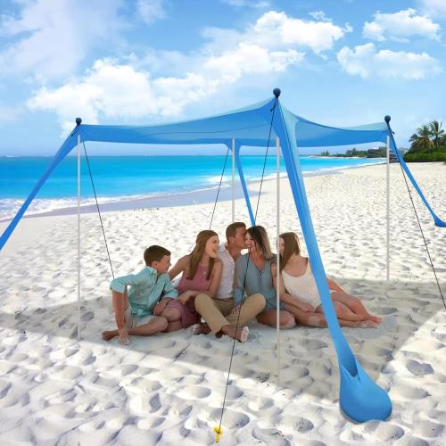 Beach Tent Sun Shelter with UPF 50  UV Protection, Beach Canopy Sun Shade 11x11 FT with Sandbags, Poles and Ground Pegs and Anti-Wind Ropes, Pop Up Tent for Camping, Backyard and Picnics