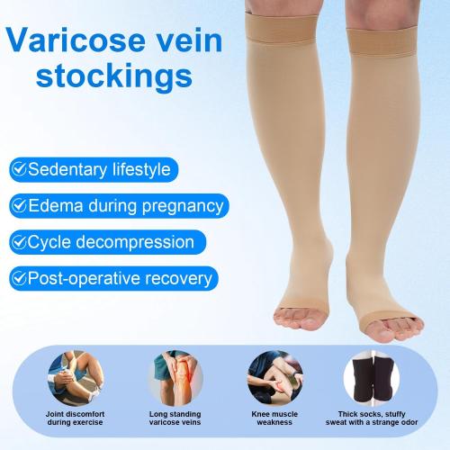Medical Knee High Wide Calf Open Toe Varicose Veins Compression Socks for Women& Men 8-15 Mmhg, Toeless Support Hose Plus Size Compression Stockings Soothe Relief Circulation and Swelling