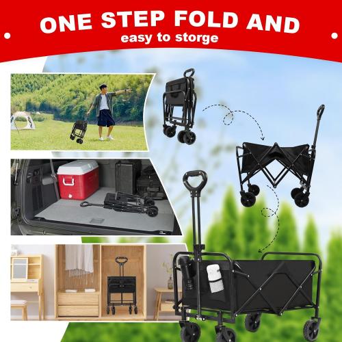Heavy Duty Folding Wagon Portable Foldable Beach Wagon Large Capacity Removable for Camping Travel Sports Fishing Barbecue carts
