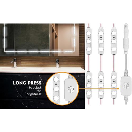 Mirror Lights, 10ft Hollywood Style LED Vanity Mirror Light, Dimmable Ultra Bright White Touch Control Light Strip for Makeup Vanity & Bathroom Mirror (Mirror Not Included)