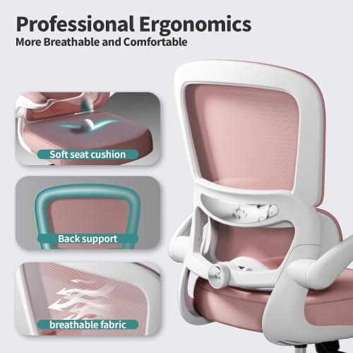 TRALT Office Chair - Ergonomic Desk Chair with Adjustable Lumbar Support, Mesh Computer Chair, Executive Chairs for Home Office Comfortable Lumbar Support (Pink)
