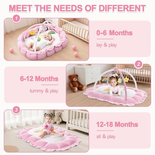 OCATO Baby Play Mat Tummy Time Mat Play Gym Activity Center Baby Girl Gifts | Baby Play Gym from Baby to Toddler Skills Development Baby Essentials Baby Shower Gifts Boy Girl for Babies