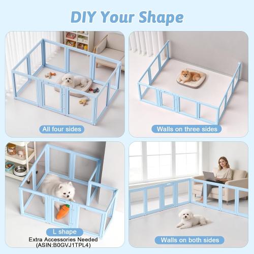 Acrylic Dog Playpen Indoor, Puppy Playpen, Acrylic Dog Pen, 10PCS | 23.6 H, Skin Pink, Purple & Sky Blue, Clear View, No-Gap Escape-Proof, Tool-Free Setup, For Puppies & Small Dogs
