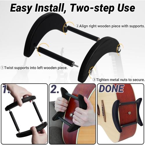 Acoustic Guitar Stand, Clip-On Self-Standing Black Wood Guitar Stand, Portable Lightweight Guitar Stand Floor, Guitar Holder for Travel and Stage, Gift for Acoustic, Classic and Folk Guitar L-Szie