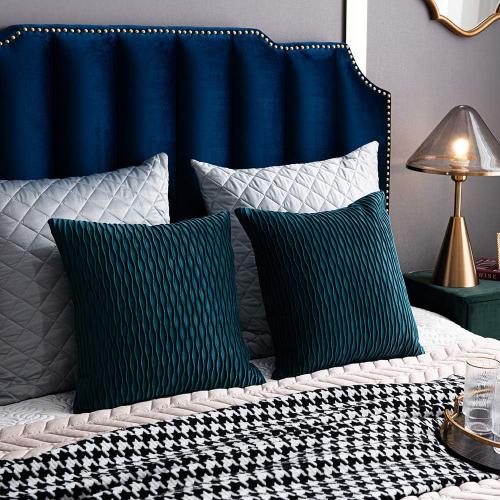 18x18 Teal Throw Pillow Cases: 2 Pack Original Striped Velvet Square Decorative Pillow Covers for Farmhouse Couch