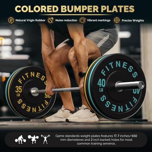 2 Inch Bumper Plates，10-500lbs，Barbell Rubber Olympic Weight Plates Set for Home Gym, Strength Training & Weight Lifting, Multiple Options Colors