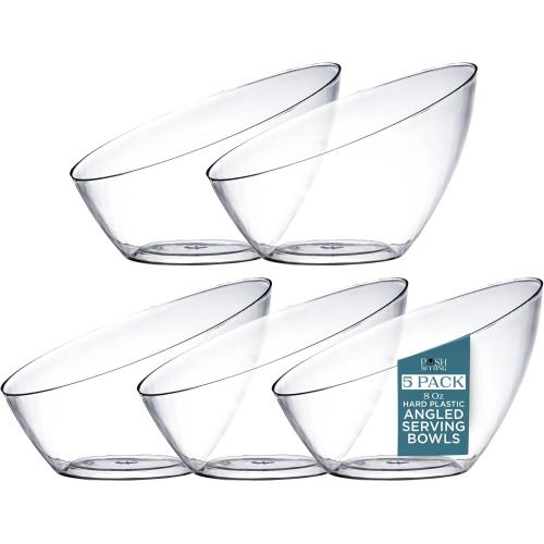 5 Pack Clear 8oz Posh Setting Clear Serving Bowls Small Hard Plastic Candy Bowl for Weddings, Buffet, Offices, Disposable Small Angled Bowls for Party's, Salads, Snacks and Fruit Bowl 5 Pack
