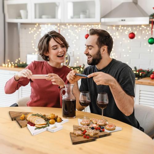 Christmas Tree Shaped Marble Charcuterie Cutting Serving Board with Cheese Utensils Cutting Board with Marble and Natural Wood for Kitchen Wedding Anniversary Bridal Shower Housewarming Gift