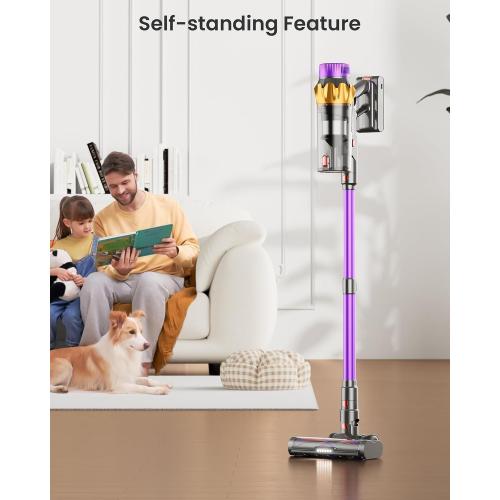 Cordless Vacuum Cleaner, 550W 45KPA 70 Mins Vacuum Cleaners for Home, Self-Standing Cordless Vacuum with Charging Dock Station, LED Display, Upgraded Anti-Tangle Stick Vacuum for Pet Hair/Carpet/Floor