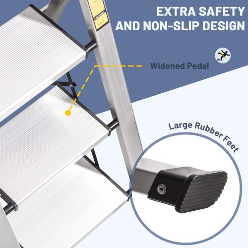 XinSunho 5 Step Ladder, Retractable Handgrip Folding Step Stool with Anti-Slip Wide Pedal, Aluminum Stool Ladders 5 Steps, 330lbs Safety Household Ladder