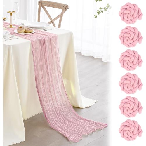 Nialnant 6 Pcs Light Pink Cheesecloth Table Runner,10Ft Pink Table Runners for Wedding Bridal Shower,Holiday Birthday Party