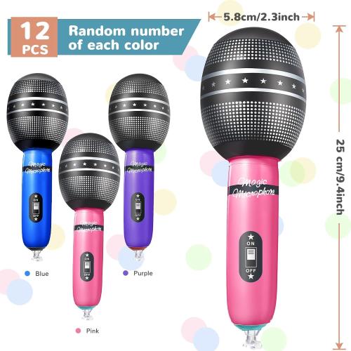 Zhanmai 12 Pieces Inflatable Microphones for Kpop Birthday Party Blow up Fake Microphone Prop Toy for Rock Star Musical Singer Concert Karaoke 80s 90s Movie Party Supplies (Vibrant Color)