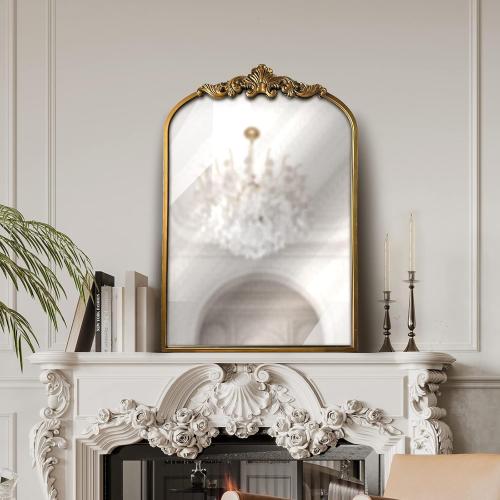 WAMIRRO Arched Gold Mirror,Gold Traditional Vintage Ornate Baroque Mirror,Antique Brass Mirrors,Wall Mounted Mirrors for Entryway/Fireplace/Living Room/Hallway/Bathroom.24“X36”Gold