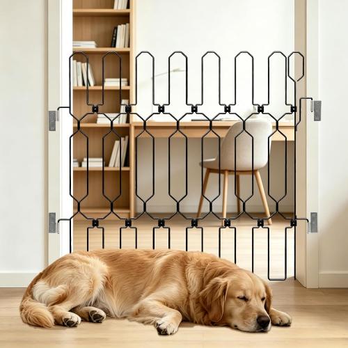 Retractable Dog Gate for Front Door, Bite-Proof Metal Pet Dog Barrier, Foldable Space-Saving Wall-Mounted for Small and Medium-Sized Dogs, Easy Install Dog Gate, Indoor/Outdoor (W: 35.5in H: 31in)