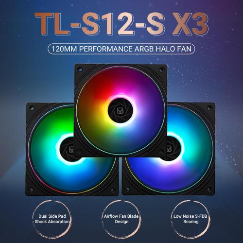 Thermalright TL-S12-S X3 CPU Fan 120mm ARGB Case Cooler Fan Comes with ARGB Lighting Effect,PC PWM Silent Computer Fan with 1500RPM Speed, CPU Cooling Fan Black(TL-S12-S X3)