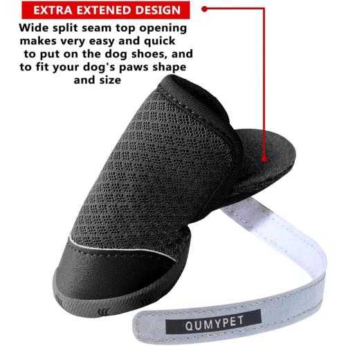 QUMY 4PCS Dog Shoes for Small Dogs, Hot Pavement Summer Puppy Dog Boots & Paw Protectors with Soft Anti-Slip Rubber Sole, Mesh Breathable Dog Booties for Hardfloors, Walking Running Black Size 5