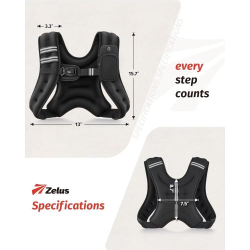 ZELUS Weighted Vest, 6lb/8lb/12lb/16lb/20lb/25lb/30lb Weight Vest with Reflective Stripe for Workout, Strength Training, Running, Fitness, Muscle Building, Weight Loss, Weightlifting