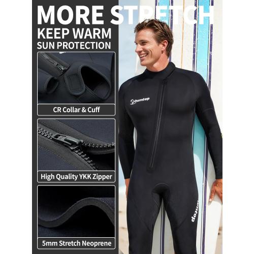 Owntop Wetsuit 5mm Neoprene Diving Suit - Mens Womens Thicken Full Wet Suit, Front Zip Long Sleeve UPF50  Keep Warm Swimwear for Scuba Surfing Swimming Diving Snorkeling Water Sports