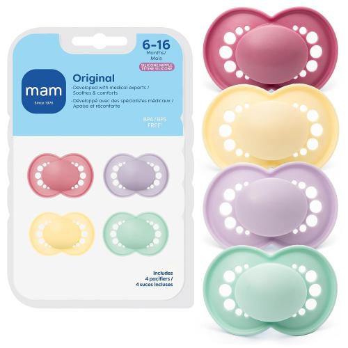 MAM Original Matte Baby Pacifiers 6-16 Months, Binky for Newborn Babies, BPA-Free Skin Soft Silicone Nipple, Easy to Clean, Developed with Medical Experts, 4 Pack, Made in Europe