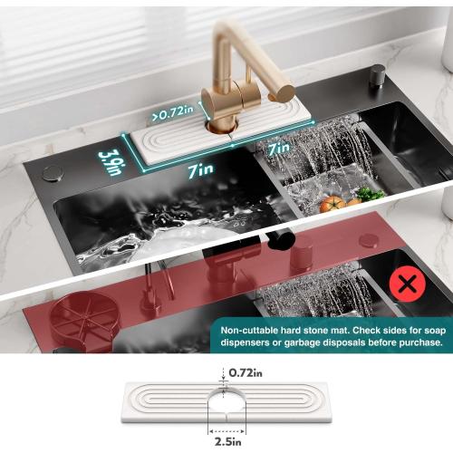 Diatomite Kitchen Faucet Mat - 14Inch Water Absorbing Stone Tray for Sink, Stone Fast-Drying Faucet Mat for Kitchen Counter Sink Accessories (Light Grey, 14'' x 3.9'')