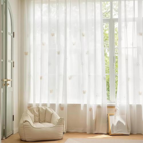 Cartoon Bears Kids Bedroom Sheer Curtains for Babys Room Living Room Grommet Top White Light-Filtering Print Bear Privacy Tulle Curtain for Nursery Baby Play Room 1 Panel (W52 L84 inch,White)