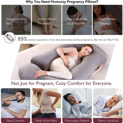 Pharmedoc pillows for Sleeping, U Shaped Full Body Maternity Pillow with Removable Cover - Support for Back, Legs, Belly, HIPS for Pregnant Women, 57 Inch Pregnancy Pillow for Women, Grey
