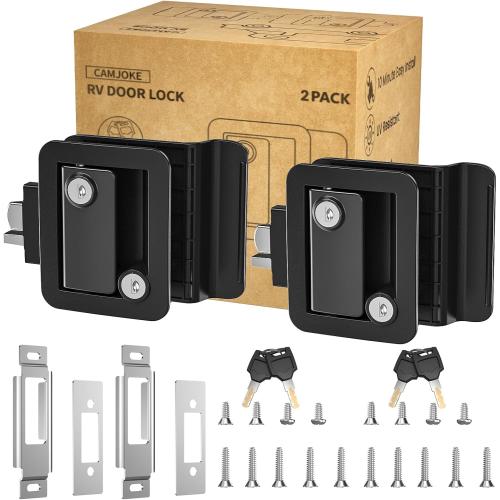 RV Door Lock for Travel Trailers with Paddle Deadbolt, Camper Entry Door Latch, RV Lock Replacement Kit with 4 Keys, for Cargo Hauler Horse Trailer Truck (2 Locks with Different Keys)
