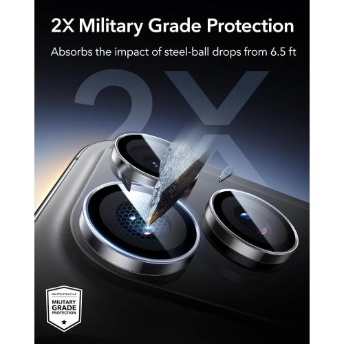 ESR Camera Lens Protector for iPhone 17 Pro Max/17 Pro/16 Pro Max/16 Pro/15 Pro Max/15 Pro/14 Pro Max/14 Pro, Ultra-tough HD Individual Lens Protectors, Ultra-thin Tempered Glass, 1 Pack, Clear