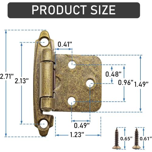 50 Pack (25 Pairs) Kitchen Cabinet Hinges Overlay Antique Brass