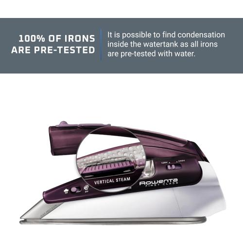 Rowenta Travel Iron, Pro Compact Stainless Steel Soleplate Hand Held Steamer Iron for Clothes, 200 Microsteam Holes, 1000 Watts Ironing, Fabric Steamer, Dual Voltage, Mini Iron, Purple, DA1560