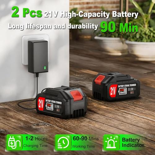 Cordless Weed Wacker Electric Battery Powered 21V Lightweight Electric Weed Trimmer with 2 Battery Operated Leaf Blower Weed Storage Bag Grass Trimmer/Edger Lawn Tool/Brush Cutter for Garden Yard